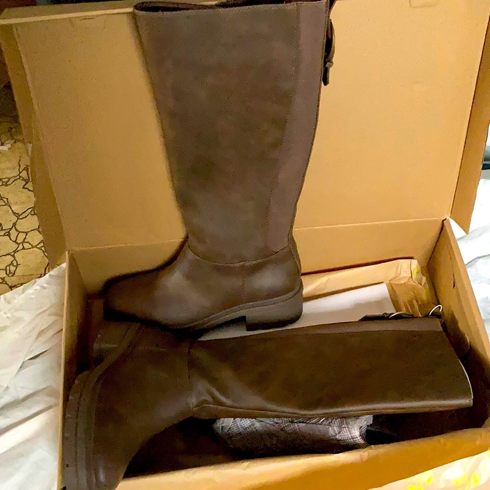 Knee high brown riding boot rocket dog